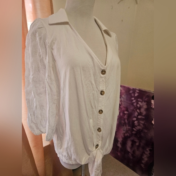 Anthropologie Cream Blouse L - Picture 2 of 5